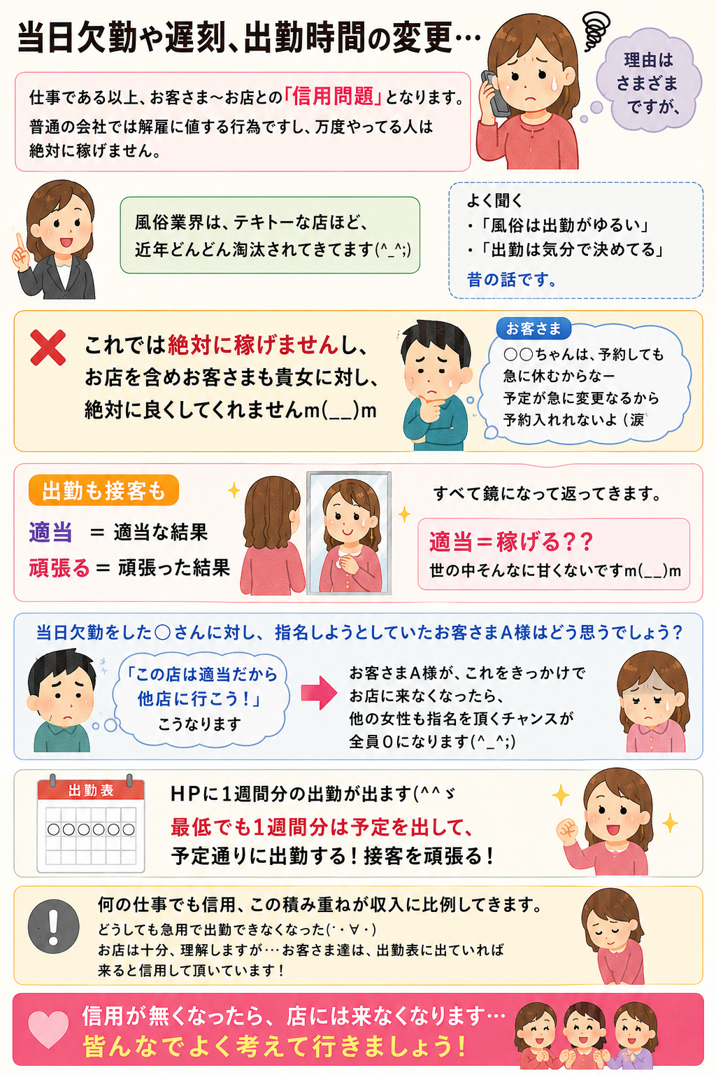 当日欠勤〜遅刻〜予定変更について